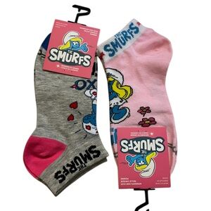Smurfs Women’s Low Cut Socks -Smurfette Design, Gray &‎ Pink, 2 Pairs - NWT